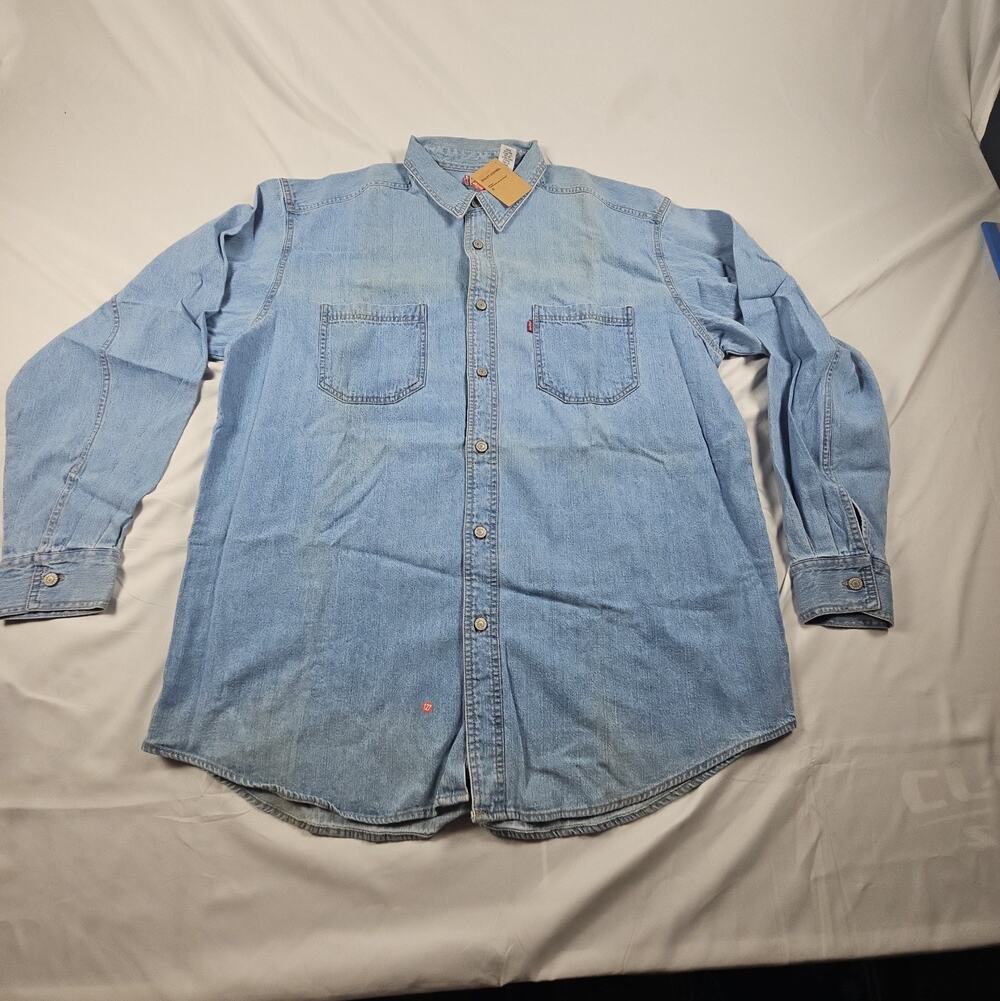 Men's Vintage Denim Shirt Light Blue Distressed Dual Pocket by Levi's Red Tab L